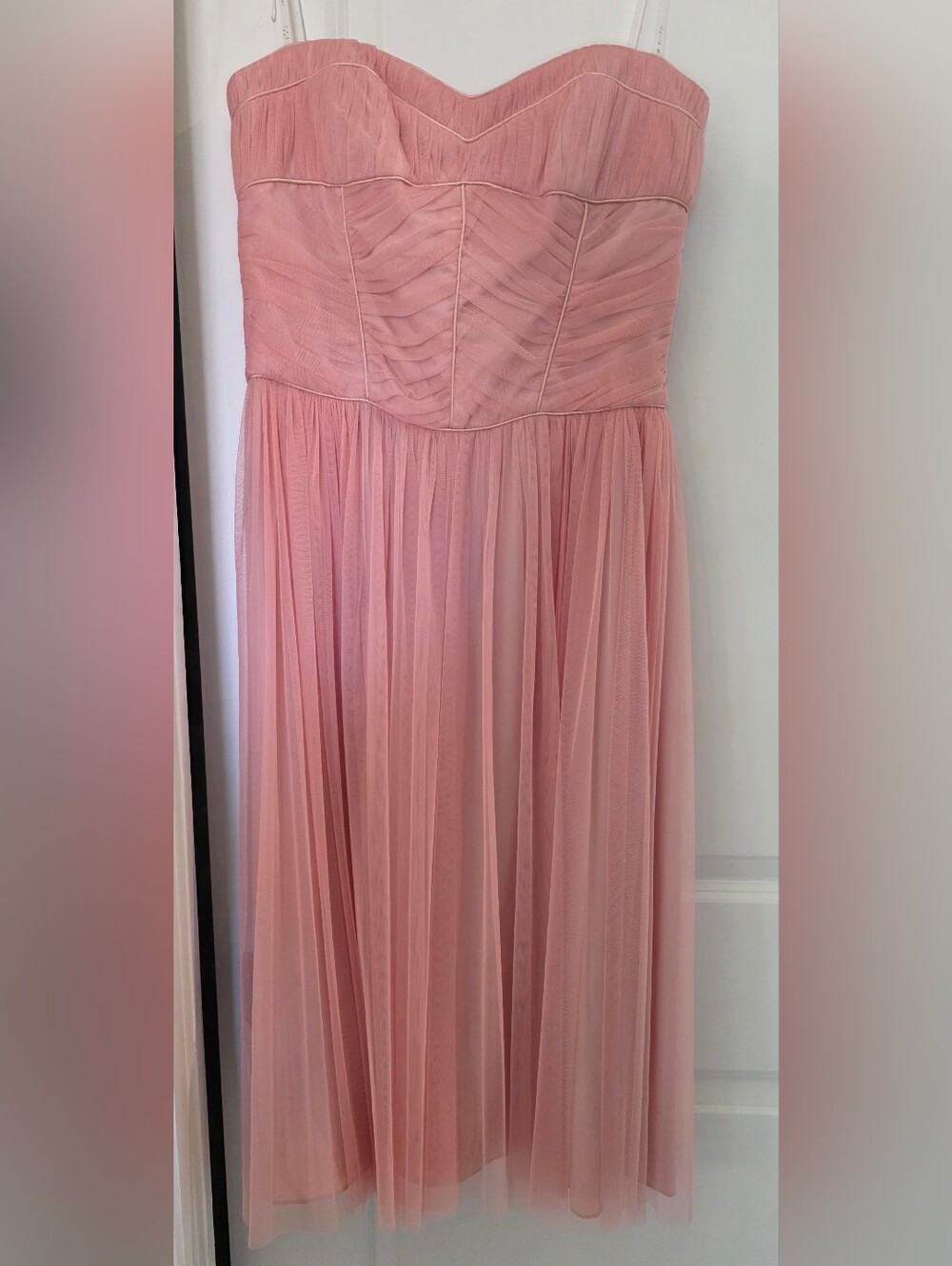 David Meister Strapless Chiffon Midi Dress